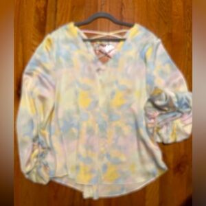 Pastel watercolor blouse.  Beautiful with cool sleeves.